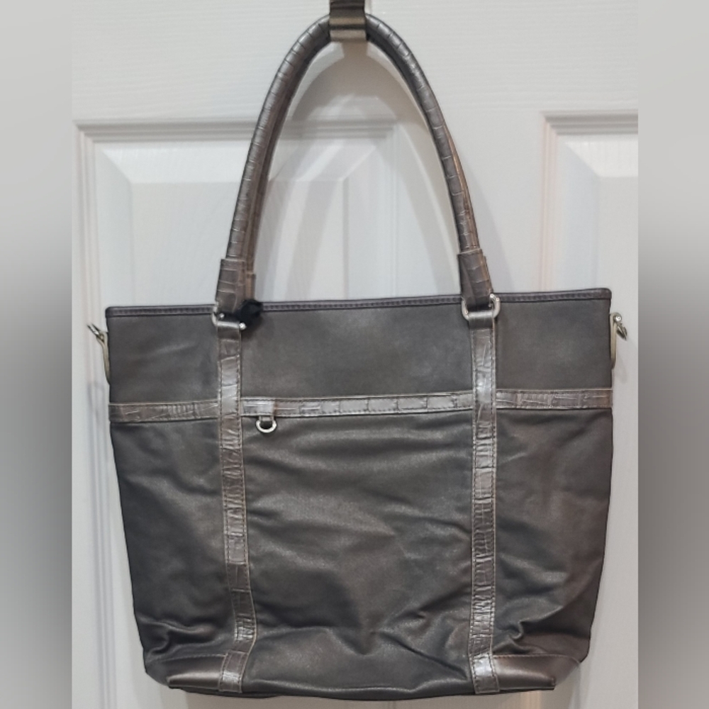 Stylish Brighton Silverish Gray Leather Tote Bag